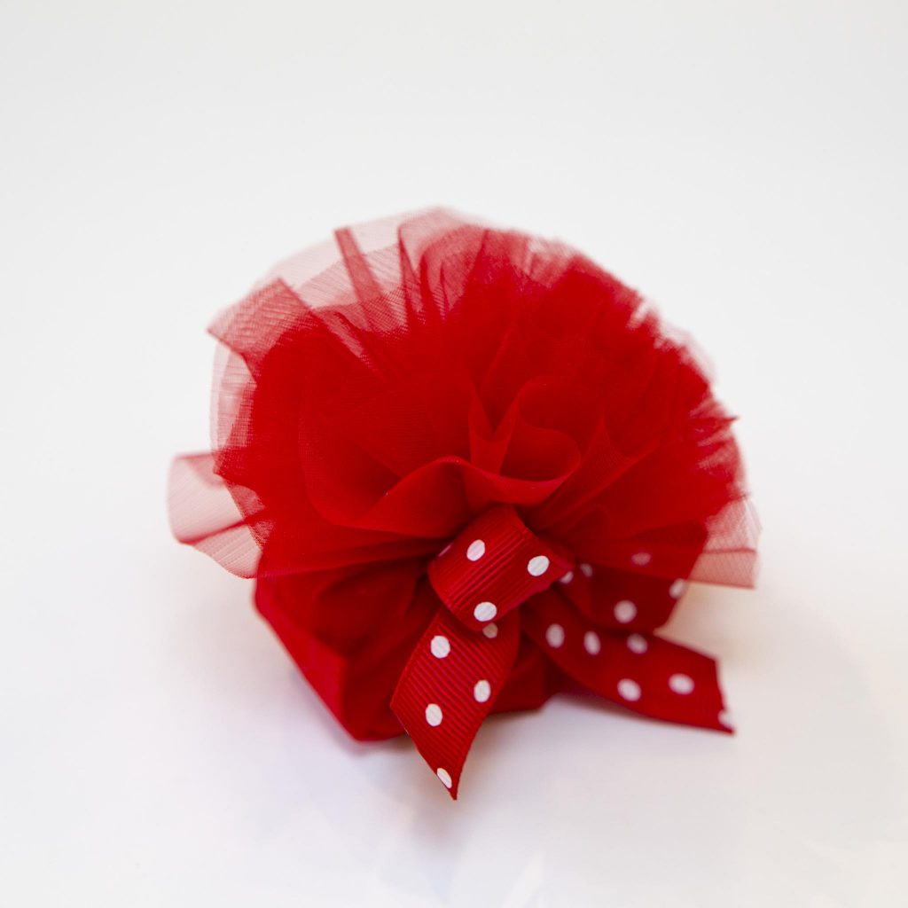 Bon bon tulle rosso e pois bianchi