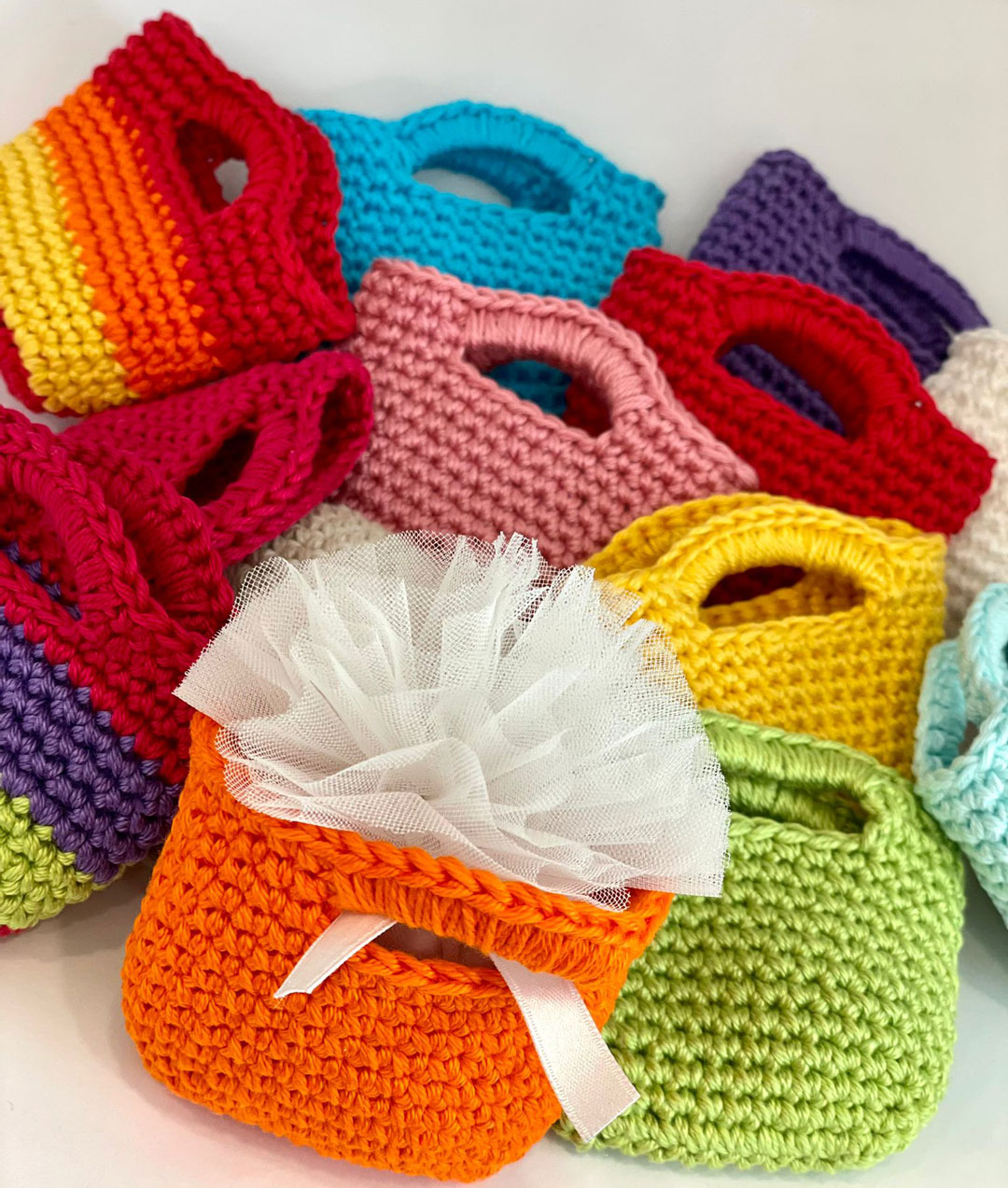 Borsette porta confetti in cotone lavorate a maglia - Veniero