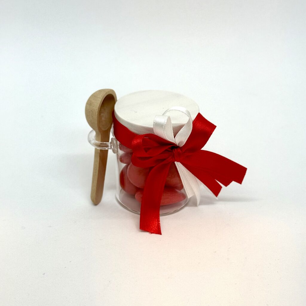 Barattolo vetro con tappo legno bianco e cucchiaio legno